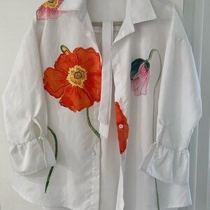 Floral White Button Down Shirt